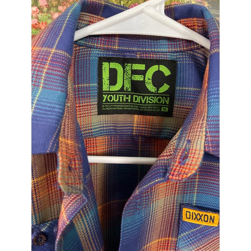 Dixxon Flannel DFC Boy's Youth Division Size M Blue Orange Plaid Long Sleeve